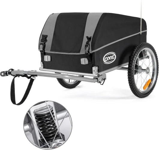 Remorque Velo Cargo avec Amortisseur, Capacité de Charge Jusqu'à 120l et 88lb / 40kg, Remorque de Fret Pliante, Remorque de Transport de Signal de Sécurité de Vélo avec Bâche (Jaune)