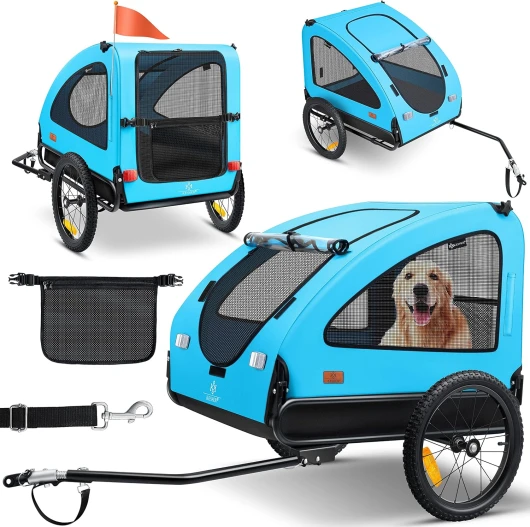 KESSER® Chariot pour Chien 2-en-1 Remorque pour Chien, Poussette pour Chien Remorque pour vélo Grand Volume env - 250 l - INCL - Drapeau et Sac - 600D Oxford Canvas, Pliable Concept, Bleu Noir