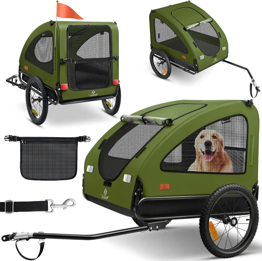 KESSER® Chariot pour Chien 2-en-1 Remorque pour Chien, Poussette pour Chien Remorque pour vélo Grand Volume env - 250 l - INCL - Drapeau et Sac - 600D Oxford Canvas, Pliable Concept, Kaki/Noir